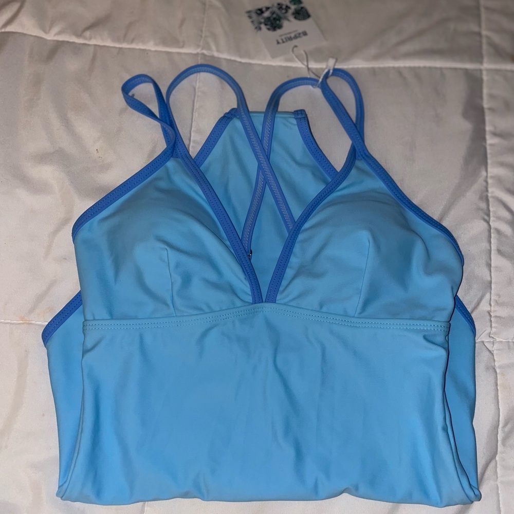 Beautiful Sky Blue with Periwinkle Trim One Piece Bathing Suit, Size Small, BNT